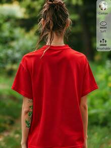 Women's Short Sleeve Crew Neck T-Shirt, Cursive Letter Print T-Shirt For Bridesmaids, Casual T-Shirts For Weddings, Bachelorette Parties And Everyday Wear. - 紅色 - 查看 2