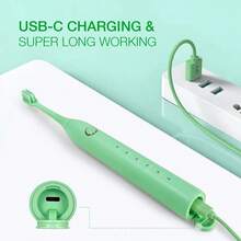 LinLin&Reyn 5 Modes Colorful Electric Toothbrush With Soft Bristles For Adults USB Type C Charging - Green - View 2