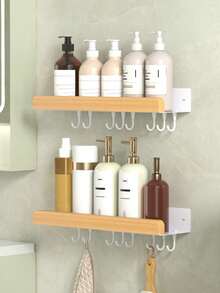 1 件乡村风格木质壁挂式搁板，无需钻孔浴室储物架，多功能化妆品收纳架，浴室配件，适用于家庭厨房和浴室搁板，白色 - 白色 - 查看 9