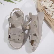 Sandalias de plataforma para exteriores, playa y viajes, cómodas sandalias de mujer, sandalias deportivas tipo chanclas, sandalias abiertas cómodas, calzado plano casual para verano y caminar - Beis - Ver 6