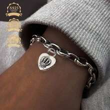 1件时尚925纯银立方氧化锆皇冠心形手链，优雅艺术，适合日常佩戴和送礼。 - 銀色 - 查看 6