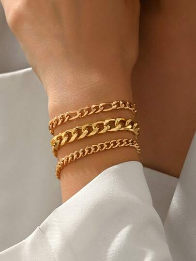 3 st/set enkelt all-match armbandsset, stapelbara flerlagers minimalistiska mångsidiga smycken för kvinnor, lämpliga för vardagsbruk, fester, utflykter, dejter. Handgjorda kedjor anpassade i slumpmässiga längder