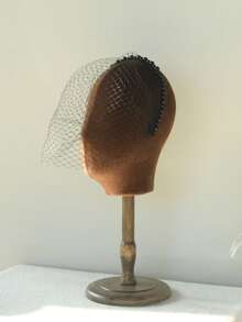 Black Pearl Headband, Large Mesh Bridal Veil, French Romantic Mysterious Retro Veil For Wedding, Costume Party, Holiday Gift, Daily Wear - Black - View 7