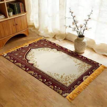 1件装红黄花卉图案客厅地垫，卧室装饰，家居休闲地毯，装饰地毯，卧室装饰，小地毯，地毯，家居装饰，客厅地毯，客厅小地毯，卧室地毯，客厅家居装饰，户外地毯，长毛绒地毯，毛绒地毯，秋冬季地毯，厚实/蓬松，可水洗地毯