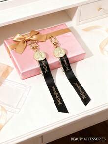Yves Saint Laurent 2件套复古优雅零钱包挂饰：金/铜币配黑色丝带，适用于钱包、钥匙扣、手机挂绳、礼品、手提包吊坠 - 黑色 - 查看 7