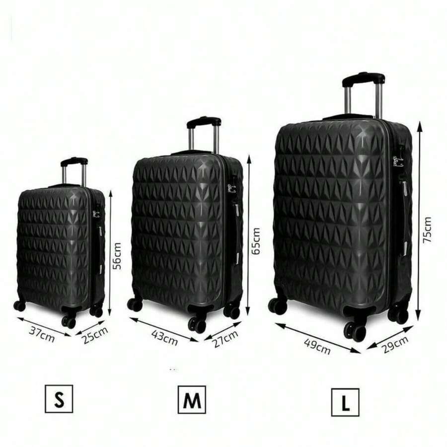 Lightweight Diamond Cut Design Hardshell Suitcase Black - Set Of 3 - View 1