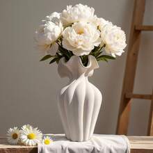 1pc Handmade Bohemian Style Wavy Decorative Vase With Petal Shaped Opening, Minimalist Desktop Home Decor, Rustic Style For Living Room Bedroom, Gift - Multicolor - View 7