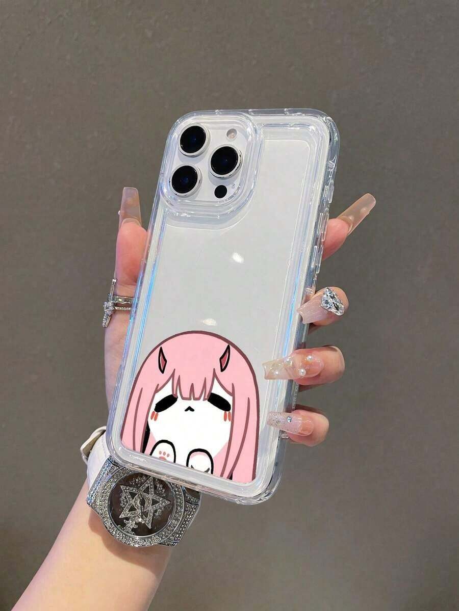 1ピンクヘアの女の子柄のスマホケース、TPU素材のエアバッグ付きスマホケース、フェスティバルギフトとして贈ることができます、11、12、13、14、15、16 Pro /Promax/14、15、16 Plus 17/Air/Galaxyモデルに適しています、男性用と女性用のスマホケース - クリア - チェックする 1