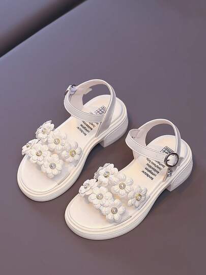 女童花朵高跟鞋公主凉鞋