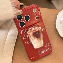 GUCADI 1pc Maple Sugar Red Simple White Text [Glossy Finish] + Coffee Holder Compatible With IPhone 17 Pro Max Phone Case, 16 Holder, 15 Transparent, 11, Year Of The Rabbit New Year, 14, Girly, Retro, Geometric, Korean Style, Minimalist, Niche, Ins Style - Maple Syrup Red - View 12