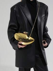 奢华时尚亚克力晚宴包，新款简约金属鹅蛋色亮面宴会链条单肩斜挎包 - 金色 - 查看 3