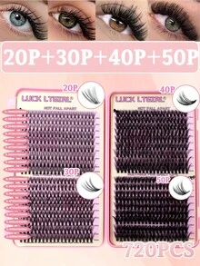 LUCK LTGIRL 1872pcs, D Clusters Lashes Book High Capacity Lashes Kit, D Curl Lash Clusters Multiple Styles Mixed 10-16mm Mega Volume Individual Lashes Wispy Lashes Cluster Lash Set Comes With Bond&Seal Lash Remover And Tweezers, Beginner Friendly - 黑色 - 查看 10