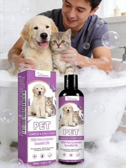 Champú para mascotas con lavanda y aceite de coco, ayuda a aliviar la picazón de la piel, suaviza el pelaje, desenreda, para perros y gatos
