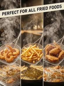 1个粗网撇油器，网眼密实，经久耐用。用于去除炸鸡、薯条和其他油炸食品中的油渍和油脂，也有助于控制油炸小吃的含油量。是厨房炸鸡和制作夜宵的必备工具。 - 彩色 - 查看 8