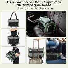 Sac de transport pour animaux de compagnie Gardner pour chats et chiots jusqu'à 6,8 kg, sac de transport extensible avec côés souples, maille respirante,ériaux  - Gris, - l - Voir 7