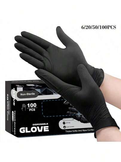 100/50/20只装一次性丁腈手套，加厚无粉，无乳胶，无菌，高弹性，高防护，舒适耐用，家用一次性手套，适用于清洁、美发、宠物护理、园艺、手工、汽车维修等 - 粉色/黑色、蓝色、透明/白色/绿色/紫色，无盒
