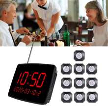 Sistema de llamada inalámbrico con pantalla de tiempo para restaurantes, localizadores de mesa con 10 botones y 1 receptor para hoteles, bares, hospitales, enchufe estadounidense. - Negro - Ver 1