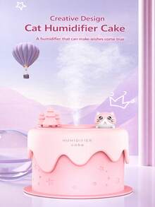 1个可爱猫咪蛋糕迷你加湿器，7色LED夜灯，300毫升大雾量，超静音≤30分贝，智能定时顶部加水，Type-C充电线，情人节礼盒，适用于家庭、睡眠、办公室 - 彩色 - 查看 2
