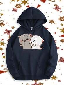 Men's And Women's Unisex Hooded Sweatshirt For Teens And Couples, High-Quality -Lined Printed Pullover For Comfortable Outdoor Wear In Autumn And Winter, Fashionable Gift For Halloween And Christmas - Dark Blue - View 1