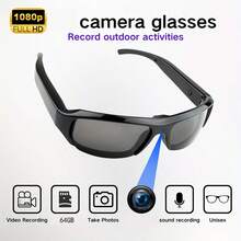 一副户外运动视频眼镜，智能视频眼镜，电池续航90分钟，75°广角，可穿戴式摄像头，随身摄像头，适用于骑行、会议、录像等场景，附赠64GB存储卡 - 黑色 - 查看 2