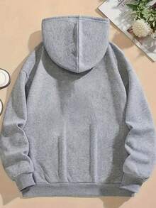 1PCMen's & Women's Matching Couple's Hooded Sweater  - ALWAYS PROTECT MY QUEEN / ALWAYS TRUST MY KING Loose Fit Long Sleeve Pullover With Pockets, Cozy Casual Winter Sweater For Couples, Machine Washable Matching Outfits For Valentine's Day Gifts - 男款淺灰色 - 查看 2
