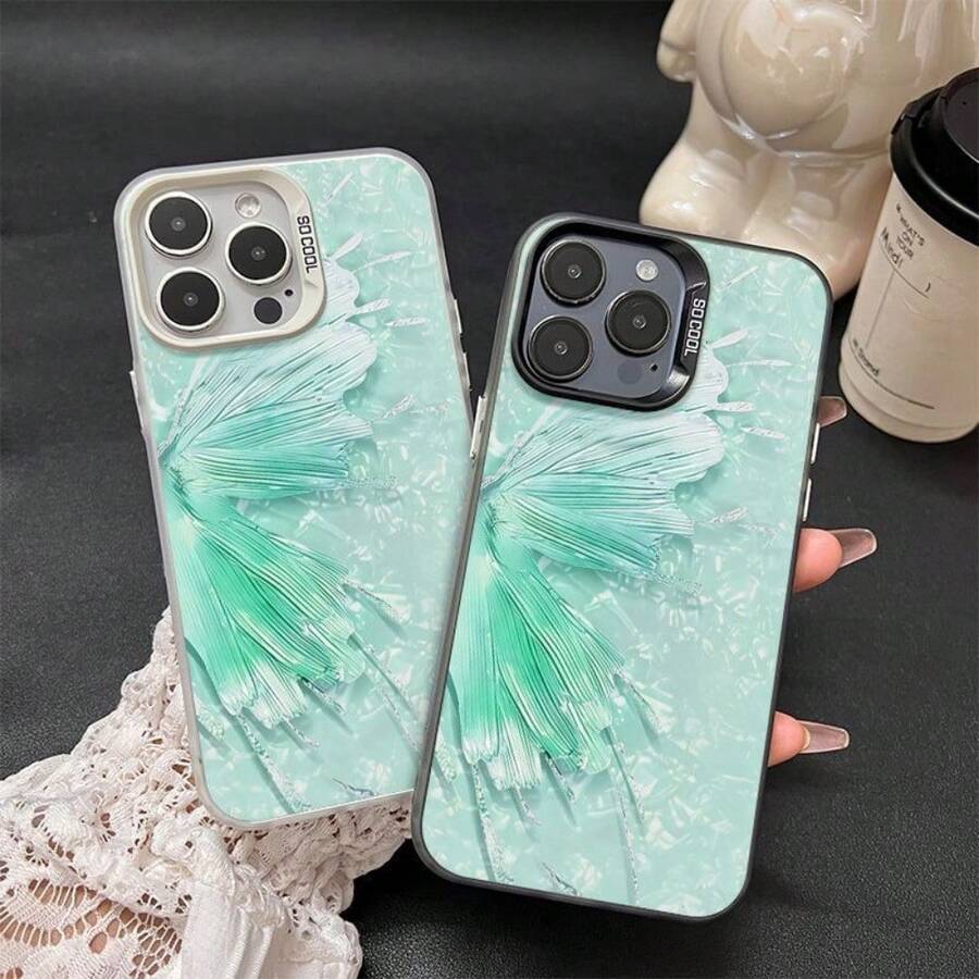 1 pieza funda de teléfono de moda, diseño de aleta de pez en verde fresco sobre fondo negro, compatible con Apple 11 Pro Max, 12 Pro Max, 13 Pro Max, 14 Pro Max, 15 Pro Max, 16 Plus, 16 Pro Max, Galaxy S21, S22, S23, S24 Ultra, Redmi Note 13, 14, Pura 70, OPPO Reno 11, Honor X9, Pixel 7. Material resistente a golpes, agua y arañazos, ideal para el Día de San Valentín. - Plateado - Ver 1