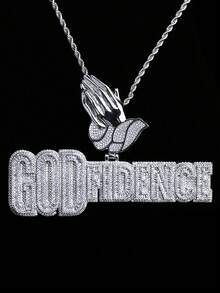 DUBSS 男士镶钻祈祷项链吊坠，5A级立方氧化锆镀金嘻哈风格饰品 - 銀色 - 查看 10