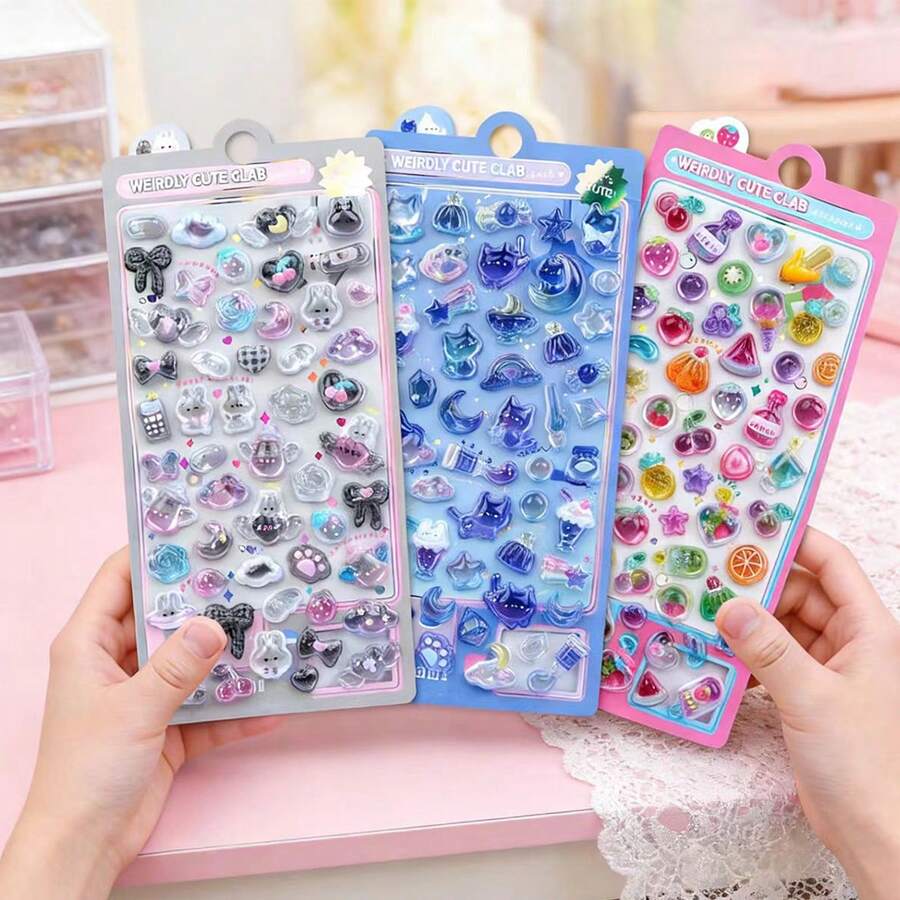 3D立体浮雕钻石贴纸,3D水晶可爱动物贴纸,3D创意贴纸,手工装饰贴纸,全新可爱INS风卡通贴纸 - 可用于装饰日记本、手机壳、桌面、房间、笔记本电脑背面等物品 - 彩色 - 查看 1
