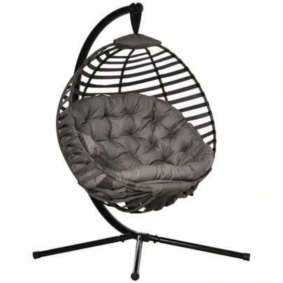Hanging Chair/Basket With Frame For 1 Person, Foldable Hanging Swing With Cushion, Steel, 126 X 118 X 172 Cm, For Garden And Balcony