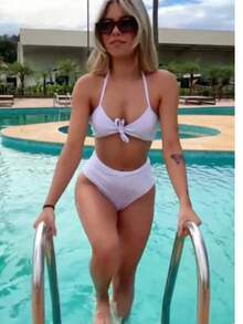 Biquini Cós Alto  elegante    Tecido revestido    biquini  Praia  Férias    piscina - Branco - Visão 2