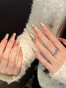 10PCS Super Long Coffin Handmade Press On Nails For Party And Daily Wear, Ice-Penetrating Flash Drilling, Sexy, Luxury And High Sense, Super Long Coffin Nails, Easy To Wear 10pcs Y2K Handmade Press On Nails, Suitable For Girls And Women Festivals Parties And Daily Wear. Nail Supplies - Coral Orange - View 4