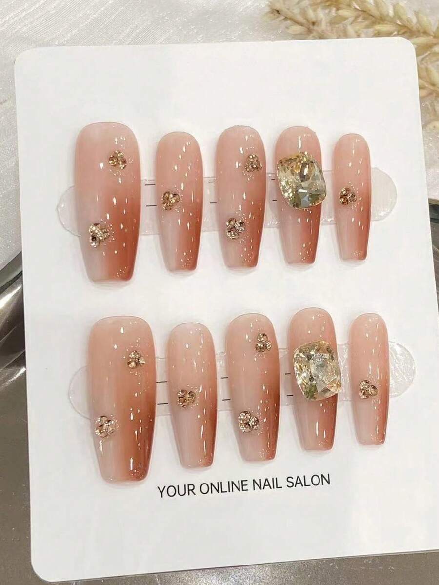 10PCS Super Long Coffin Handmade Press On Nails For Party And Daily Wear, Ice-Penetrating Flash Drilling, Sexy, Luxury And High Sense, Super Long Coffin Nails, Easy To Wear 10pcs Y2K Handmade Press On Nails, Suitable For Girls And Women Festivals Parties And Daily Wear. Nail Supplies