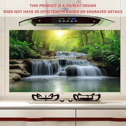 1 pieza Adhesivo de pared plano 2D, que mide 50,01 x 89,99 cm, con diseño de cascada paisajística. Es adecuado para decoración extraíble de gabinetes en cocinas y interiores del hogar.