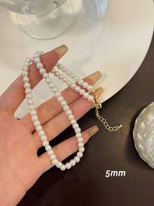 1件装女士时尚高端玻璃珍珠项链，轻盈奢华百搭串珠颈链 - 彩色 - 查看 11