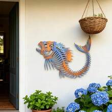 1 pieza, Escultura de pared de metal de pez colorido, 40 cm/15.75 pulgadas, Arte de pared de metal cortado con láser moderno, Mural de hierro para interior y exterior, Decoración para el hogar, patio y balcón, Adorno colgante elegante, Regalo de inauguración de la casa - Pez - Ver 2
