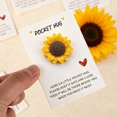 1/5 束充满希望的向日葵，口袋拥抱贺卡，派对邀请函，支持礼物，朋友礼物，想念拥抱礼物，毕业礼物，母亲节礼物，生日礼物，婚礼礼物，教师节礼物，鼓励卡片