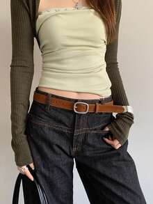 1pc Brown PU Suede Leather Casual Belt For Women - Brown - View 3