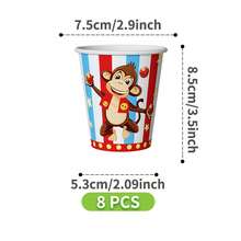 嘉年华马戏团主题一次性餐盘、餐巾纸、杯子套装，包含餐盘、餐巾纸和杯子，适合8位客人使用，一次性纸盘，派对餐具，适用于生日、婚礼、主题派对、家庭野餐等场合。 - 彩色 - 查看 7