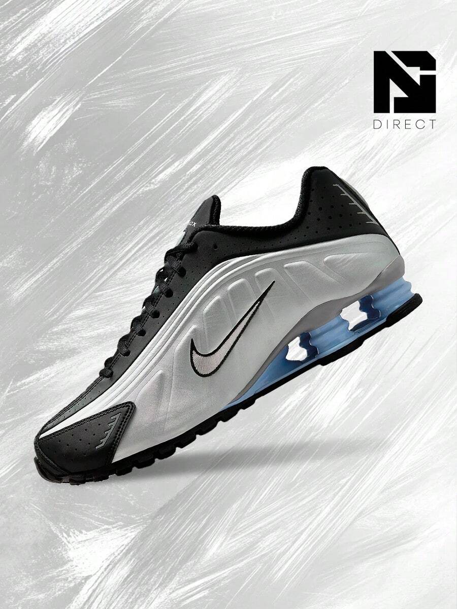 Nike Shox R4 Metallic Silver Black Psychic Blue – Men's Lifestyle Sneakers – Shoes For Man -Vintage-Spring & Summer-Inspired Running Shoes, Shock-Absorbing Comfort, Gym To Streetwear Casual Wear-Mother's Day Gifts-Father's Day Gift– HQ1988 004 - Metallic Silver/Black/Psychic Blue/Metallic Silver - 查看 1