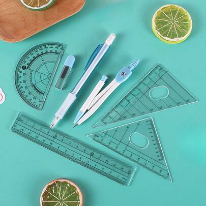 2026hot-Candy Color Metal & Ruler Set - Precision Geometry Tools Students, Exam Math Drawing Kit, Office & School Drafting Supplies In Assorted Colors