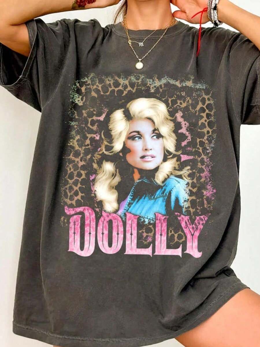 Dolly Parton Retro Tee _ 80s Country Music Shirt. Autograph Gift - 黑色 - 查看 1
