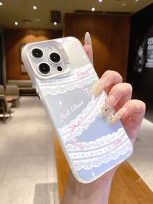 1件装 时尚蕾丝蝴蝶结设计 奢华渐变银色 IMD硅胶软边亚克力硬背板 大孔径摄像头保护 防摔加厚PC金属按键手机壳 兼容/红米/vivo/OPPO，国际版，非国内版 - 銀色 - 查看 3