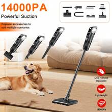 14000PA Wireless Stick Vacuum With LED Light – Vacuuming + Mopping 2-In-1, Detachable Battery, Multiple Attachments For Deep Cleaning Floors, Stairs, And Furniture - 黑色 - 查看 5
