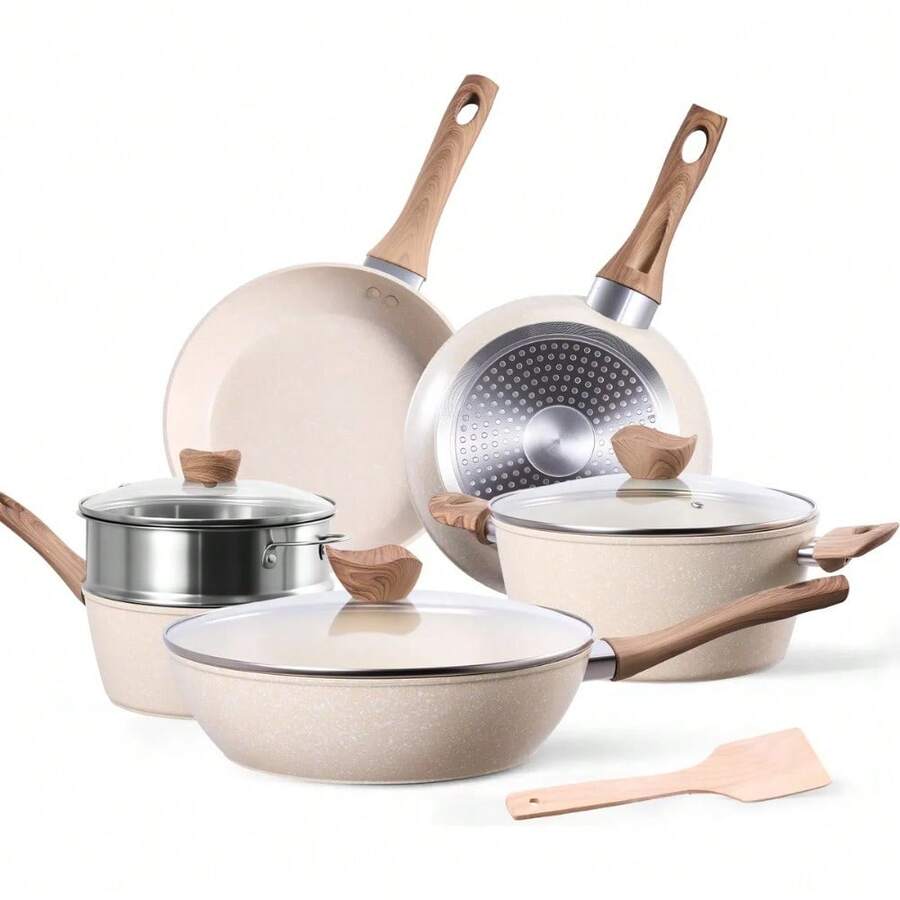 Kit Batería De Cocina 10pz Medical Stone Antiadherente Ollas - Beis - Ver 1