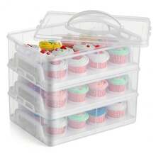 Gr8 Home 3 Tier Stackable Cupcake Carrier Box Muffin Cake Holder Plastic Clear Container - Clear - View 9