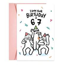 1张趣味简笔画67岁生日贺卡（含信封） - “祝您生日快乐，67岁！” 诙谐祝福语，送给长辈/家人/朋友的完美之选，趣味十足的生日贺卡 - 彩色 - 查看 10