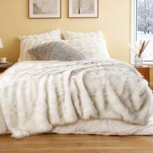 Luxury White Fur Throw Blanket For Couch,Thick Warm Faux Fur Blanket With Black Tip, Fuzzy Fluffy Cozy Sofa Blanket - 白色 - 查看 9