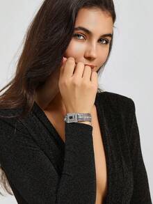 1 chiếc vòng tay vuông đính đá lấp lánh sang trọng, trang sức thời trang cho tiệc tùng, đám cưới. - Kim cương đen bạc - Xem 5