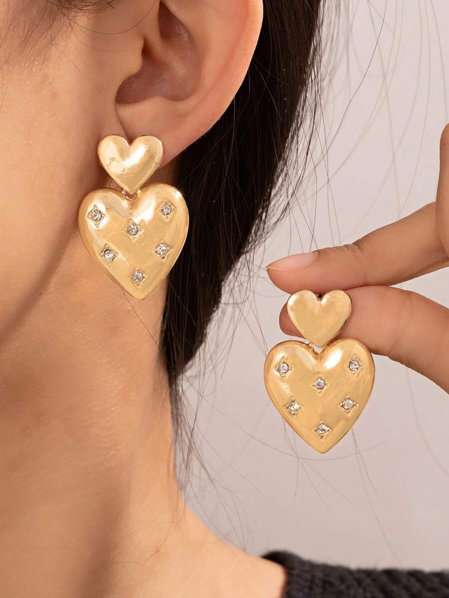 1 Pair European & American Style Heart Shaped Minimalist Earrings, Cute & Creative - Gold - View 1