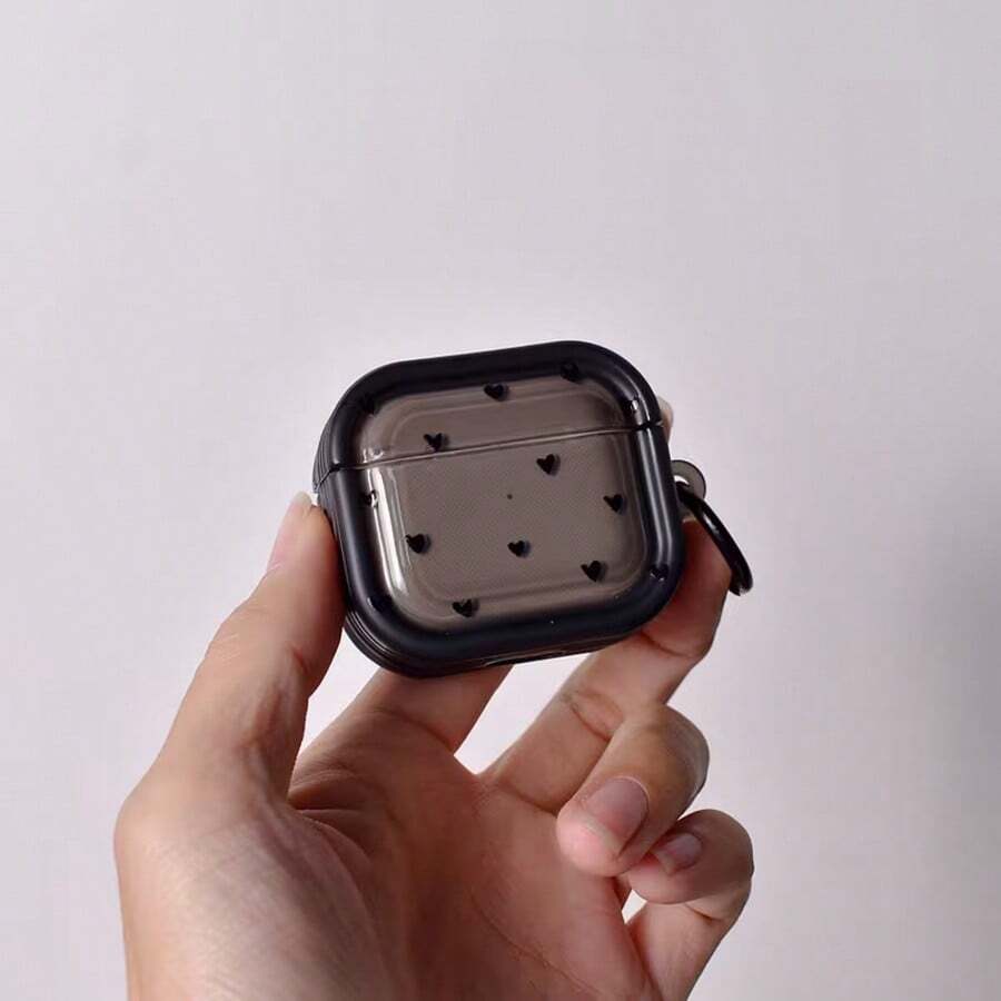 心形防摔保护套，兼容苹果蓝牙耳机，防刮防震，兼容苹果蓝牙耳机充电盒 - 透黑 - 查看 1
